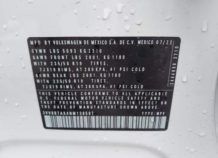 Photo 9 of 2022 Volkswagen Tiguan 2.0T SE R-LINE BLACK (VIN 3VV8B7AX4NM138597)