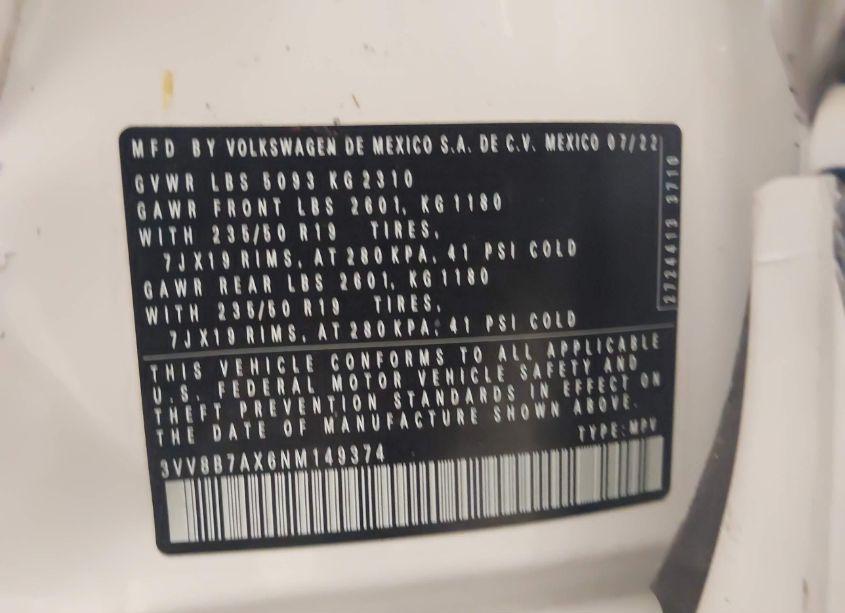 Photo 9 of 2022 Volkswagen Tiguan 2.0T SE R-LINE BLACK (VIN 3VV8B7AX6NM149374)