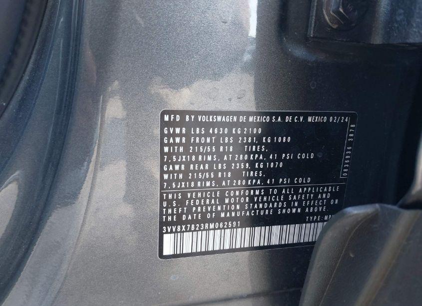 Photo 9 of 2024 Volkswagen Taos 1.5T S (VIN 3VV8X7B23RM062591)