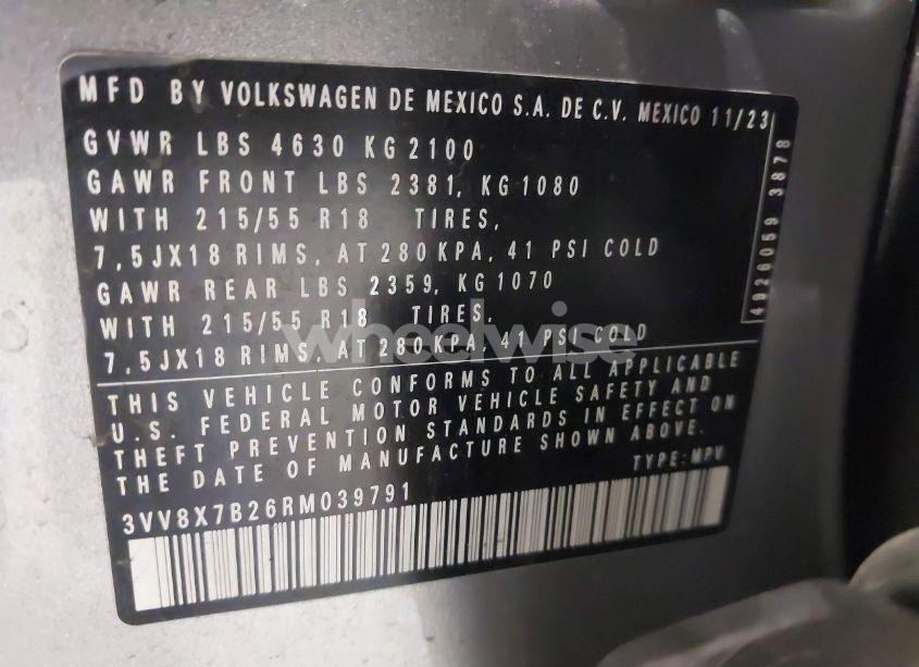 Photo 9 of 2024 Volkswagen Taos 1.5T S (VIN 3VV8X7B26RM039791)