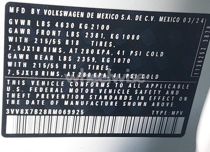 Photo 9 of 2024 Volkswagen Taos 1.5T S (VIN 3VV8X7B28RM069925)