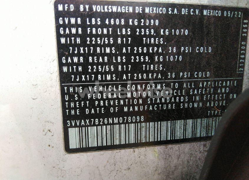 Photo 9 of 2022 Volkswagen Taos 1.5T S (VIN 3VVAX7B26NM078098)