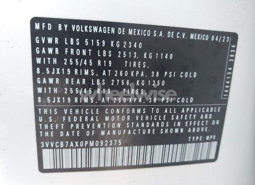 Photo 9 of 2023 Volkswagen Tiguan 2.0T SE R-LINE BLACK (VIN 3VVCB7AX0PM092375)