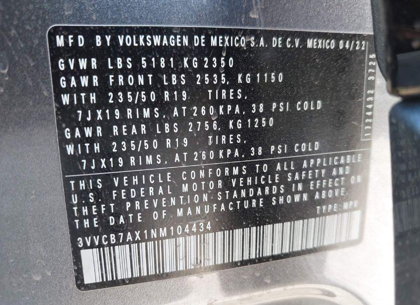 Photo 9 of 2022 Volkswagen Tiguan 2.0T SE R-LINE BLACK (VIN 3VVCB7AX1NM104434)