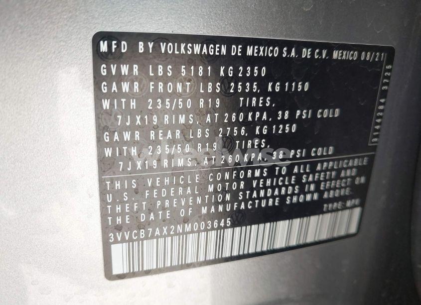 Photo 9 of 2022 Volkswagen Tiguan 2.0T SE R-LINE BLACK (VIN 3VVCB7AX2NM003645)