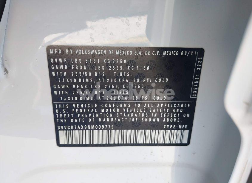 Photo 9 of 2022 Volkswagen Tiguan 2.0T SE R-LINE BLACK (VIN 3VVCB7AX9NM009779)