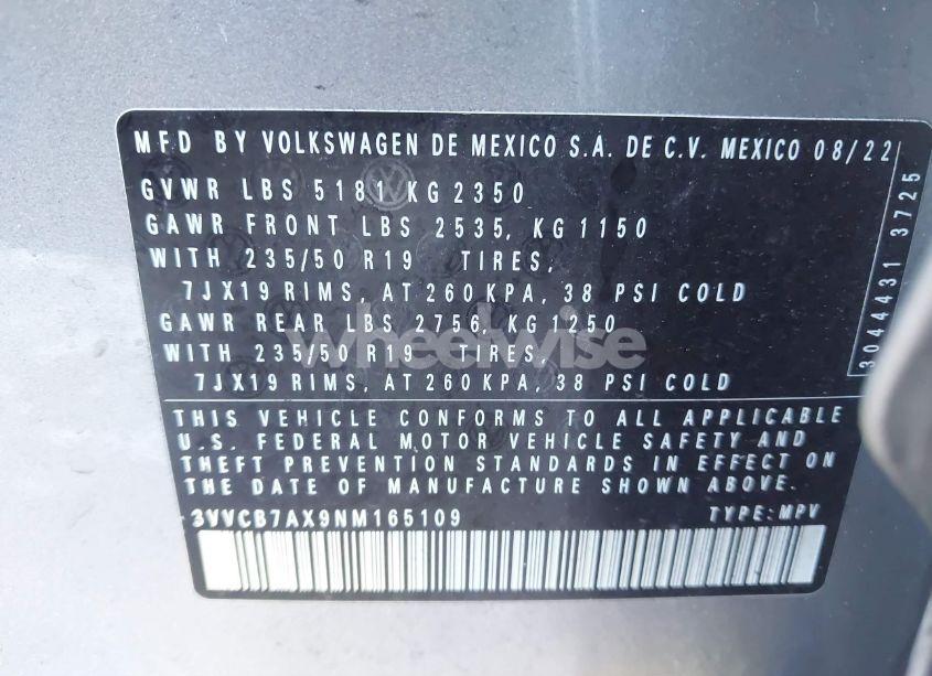 Photo 9 of 2022 Volkswagen Tiguan 2.0T SE R-LINE BLACK (VIN 3VVCB7AX9NM165109)