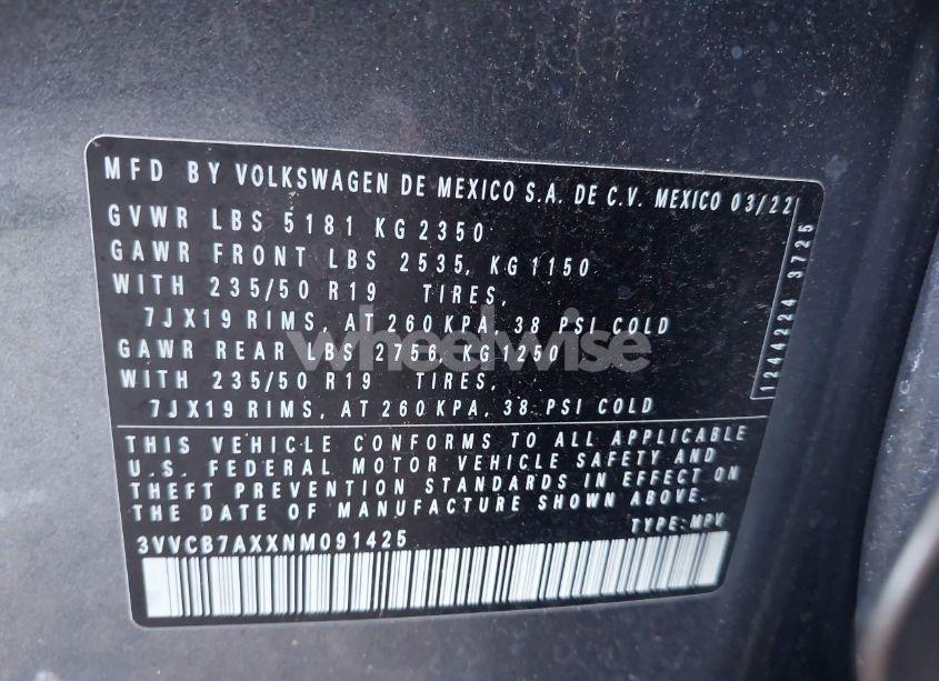 Photo 9 of 2022 Volkswagen Tiguan 2.0T SE R-LINE BLACK (VIN 3VVCB7AXXNM091425)