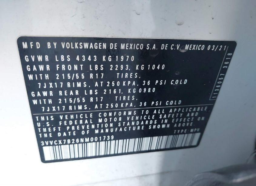 Photo 9 of 2022 Volkswagen Taos 1.5T S (VIN 3VVCX7B26NM001739)