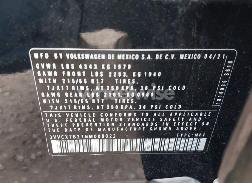 Photo 9 of 2022 Volkswagen Taos 1.5T S (VIN 3VVCX7B27NM008022)