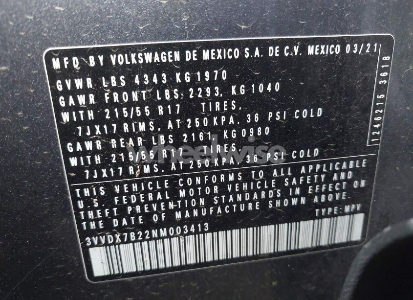 Photo 9 of 2022 Volkswagen Taos 1.5T S (VIN 3VVDX7B22NM003413)