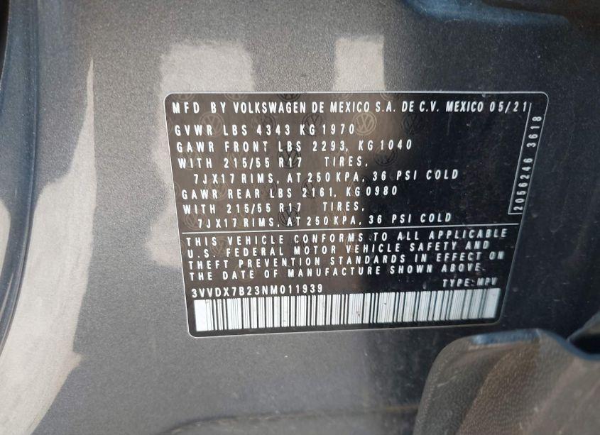 Photo 9 of 2022 Volkswagen Taos 1.5T S (VIN 3VVDX7B23NM011939)