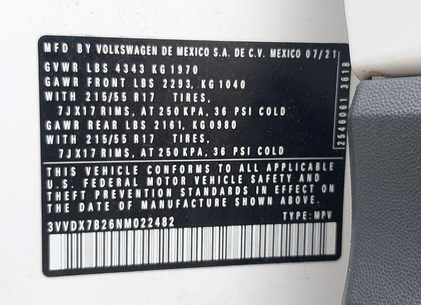 Photo 9 of 2022 Volkswagen Taos 1.5T S (VIN 3VVDX7B26NM022482)