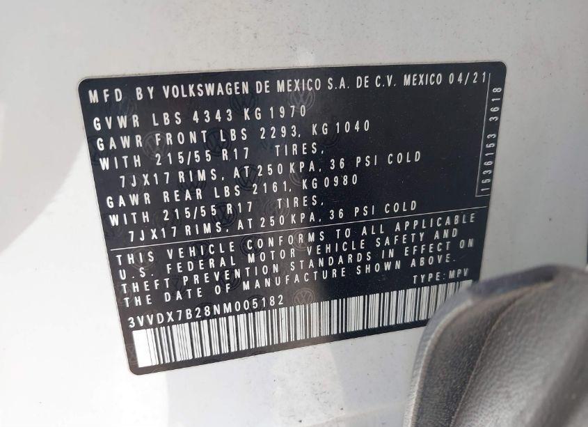 Photo 9 of 2022 Volkswagen Taos 1.5T S (VIN 3VVDX7B28NM005182)