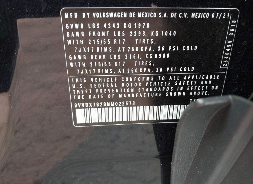 Photo 9 of 2022 Volkswagen Taos 1.5T S (VIN 3VVDX7B28NM022578)