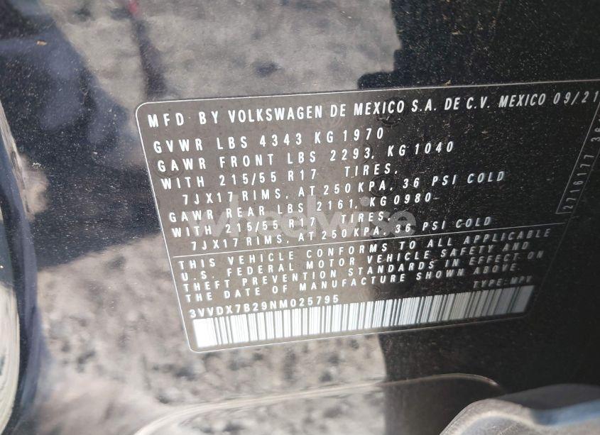 Photo 9 of 2022 Volkswagen Taos 1.5T S (VIN 3VVDX7B29NM025795)