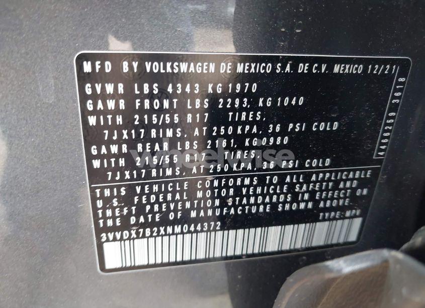 Photo 9 of 2022 Volkswagen Taos 1.5T S (VIN 3VVDX7B2XNM044372)