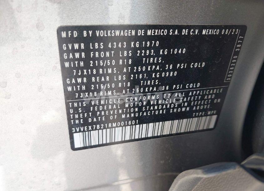 Photo 9 of 2024 Volkswagen Taos 1.5T SE (VIN 3VVEX7B21RM001601)