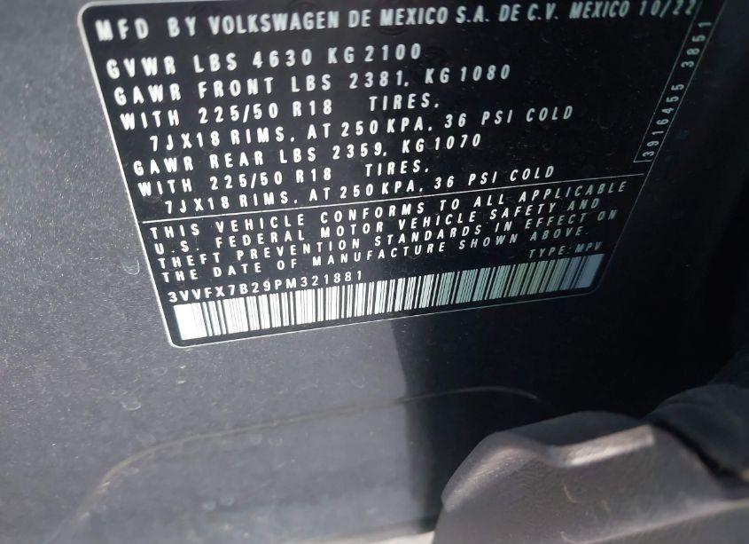 Photo 9 of 2023 Volkswagen Taos 1.5T S (VIN 3VVFX7B29PM321881)