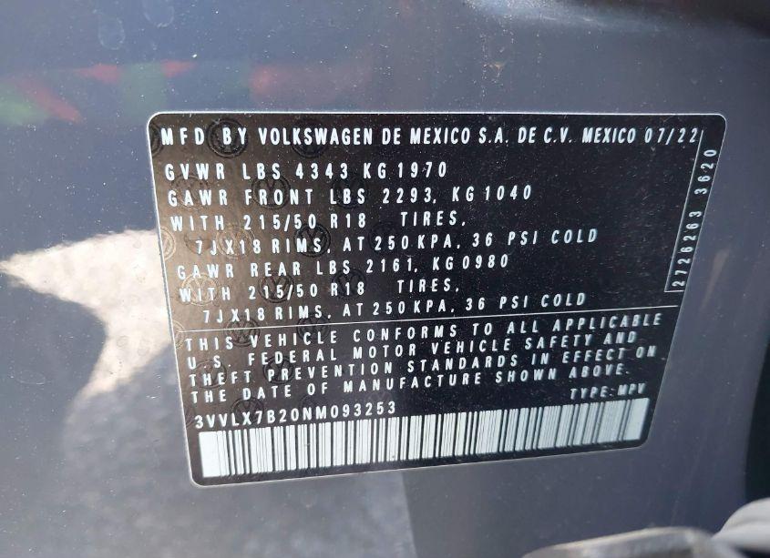 Photo 9 of 2022 Volkswagen Taos 1.5T SE (VIN 3VVLX7B20NM093253)
