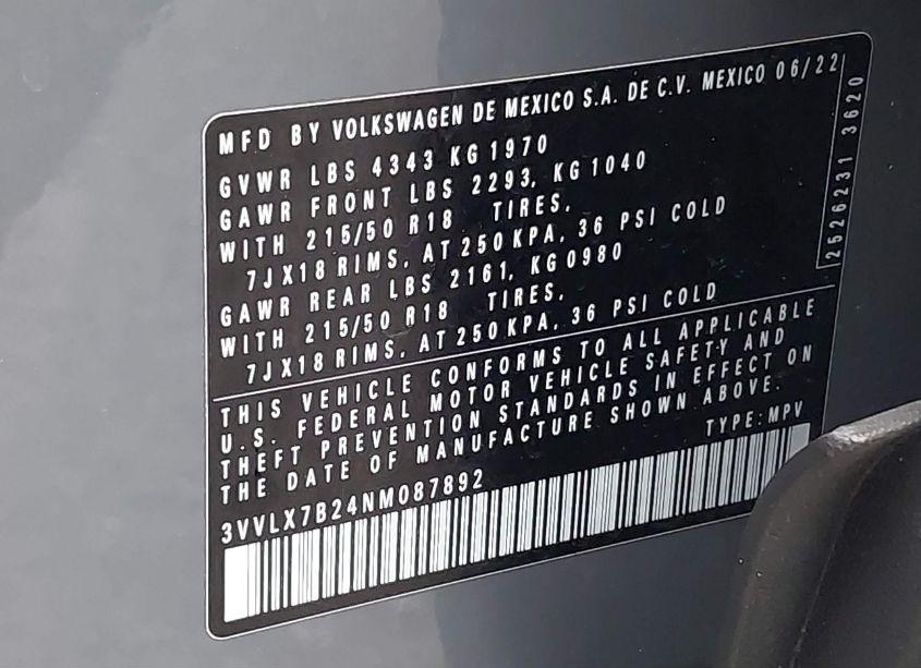 Photo 9 of 2022 Volkswagen Taos 1.5T SE (VIN 3VVLX7B24NM087892)