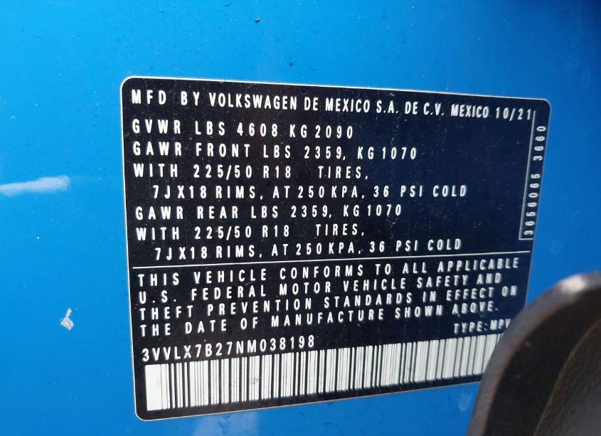 Photo 9 of 2022 Volkswagen Taos 1.5T SE (VIN 3VVLX7B27NM038198)