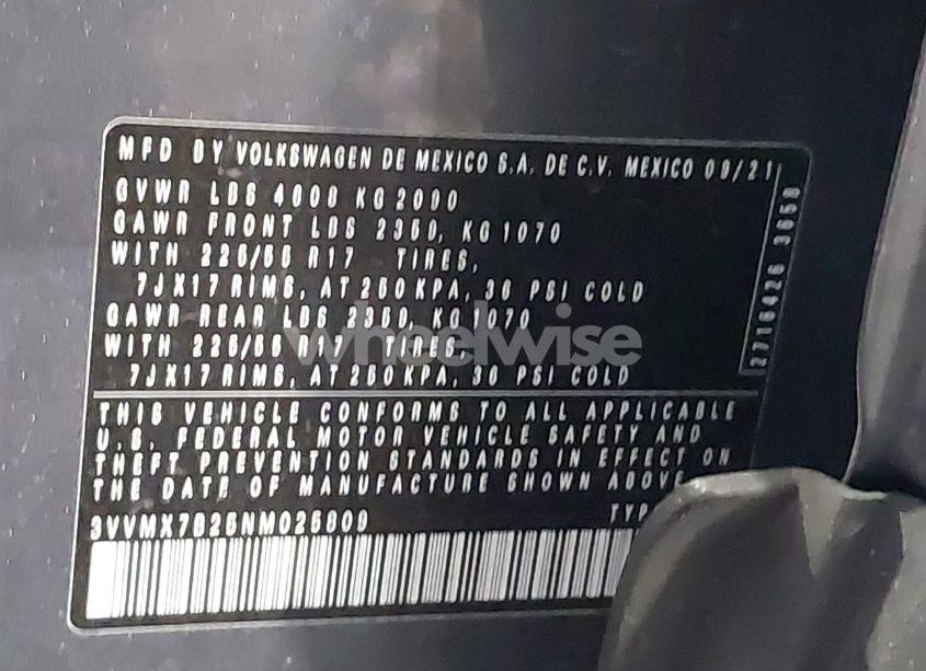 Photo 9 of 2022 Volkswagen Taos 1.5T S (VIN 3VVMX7B25NM025809)