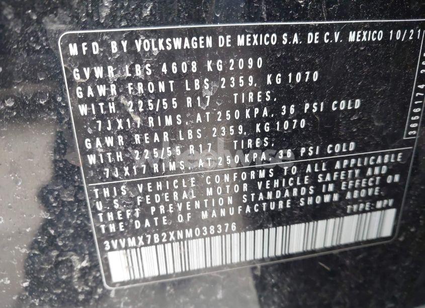 Photo 9 of 2022 Volkswagen Taos 1.5T S (VIN 3VVMX7B2XNM038376)