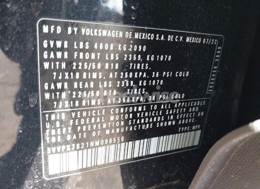 Photo 9 of 2022 Volkswagen Taos 1.5T SE (VIN 3VVPX7B21NM098558)