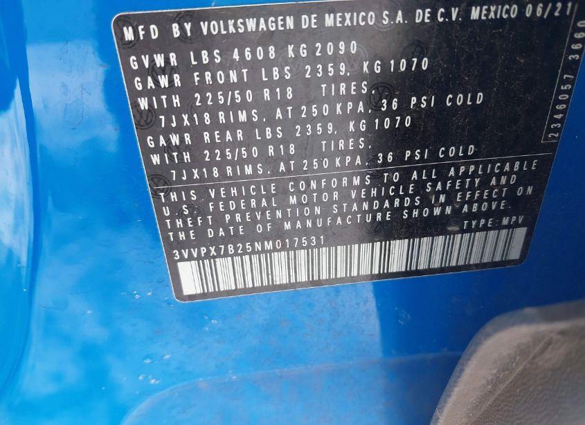 Photo 9 of 2022 Volkswagen Taos 1.5T SE (VIN 3VVPX7B25NM017531)