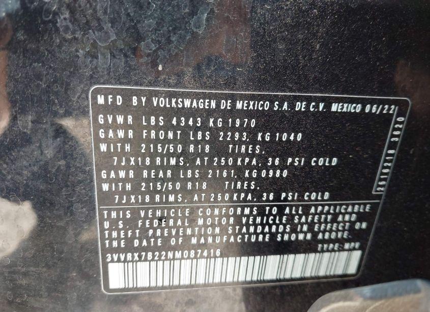 Photo 9 of 2022 Volkswagen Taos 1.5T SE (VIN 3VVRX7B22NM087416)