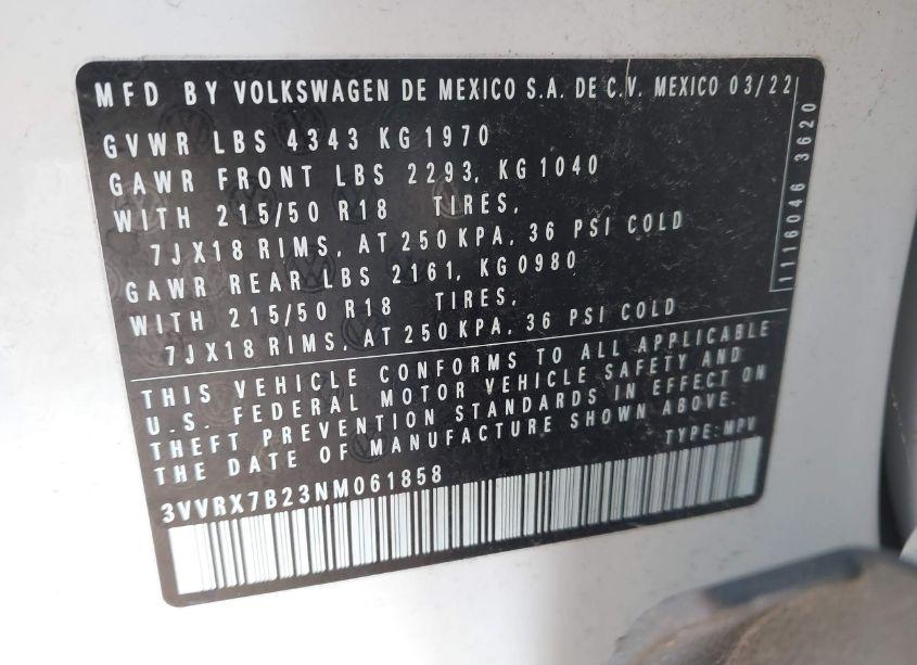 Photo 9 of 2022 Volkswagen Taos 1.5T SE (VIN 3VVRX7B23NM061858)