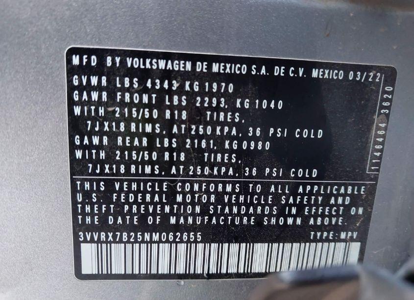 Photo 9 of 2022 Volkswagen Taos 1.5T SE (VIN 3VVRX7B25NM062655)