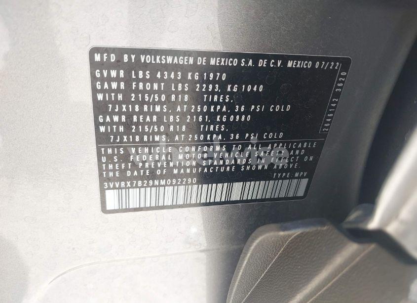 Photo 9 of 2022 Volkswagen Taos 1.5T SE (VIN 3VVRX7B29NM092290)