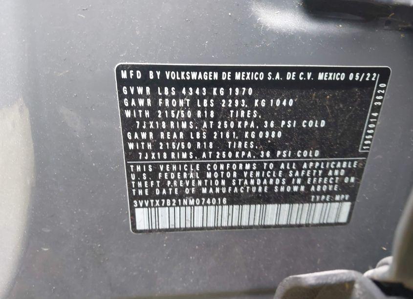 Photo 9 of 2022 Volkswagen Taos 1.5T SE (VIN 3VVTX7B21NM074016)