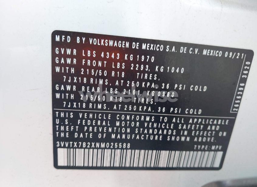 Photo 9 of 2022 Volkswagen Taos 1.5T SE (VIN 3VVTX7B2XNM025588)