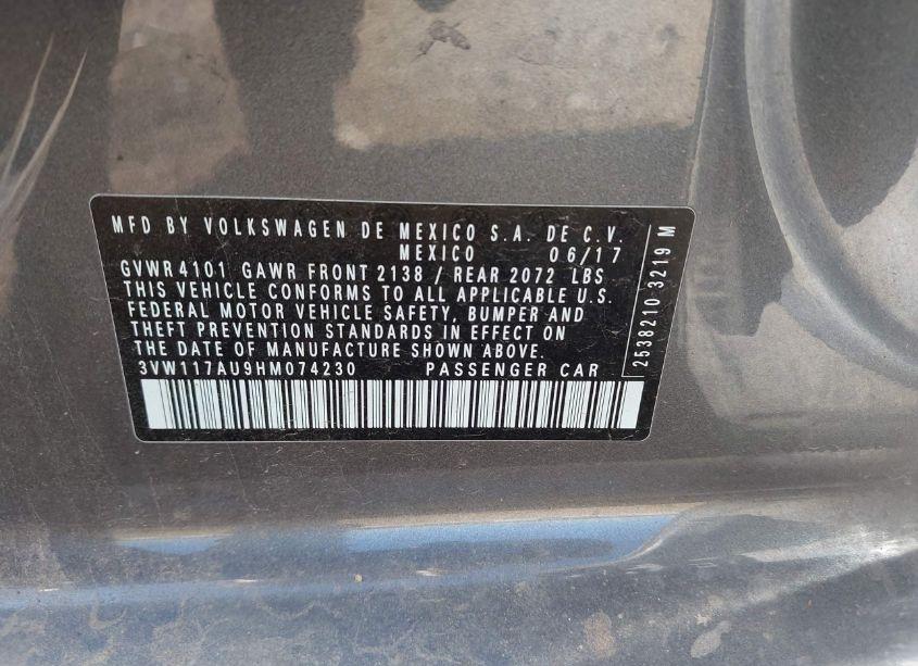 Photo 9 of 2017 Volkswagen Golf TSI S 4-DOOR/TSI WOLFSBURG EDITION 4-DOOR (VIN 3VW117AU9HM074230)