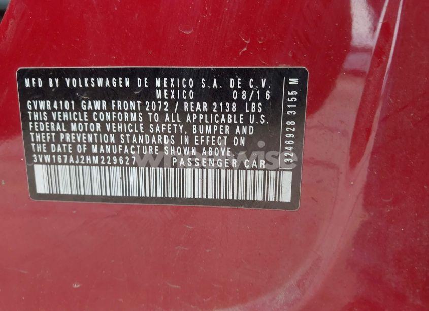 Photo 9 of 2017 Volkswagen Jetta 1.4T S (VIN 3VW167AJ2HM229627)