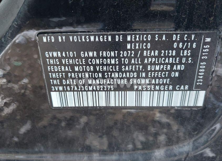 Photo 9 of 2016 Volkswagen Jetta 1.4T S (VIN 3VW167AJ3GM402375)