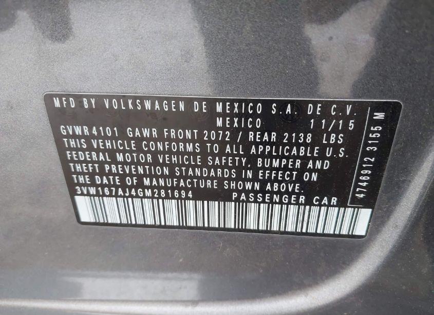 Photo 9 of 2016 Volkswagen Jetta 1.4T S (VIN 3VW167AJ4GM281694)