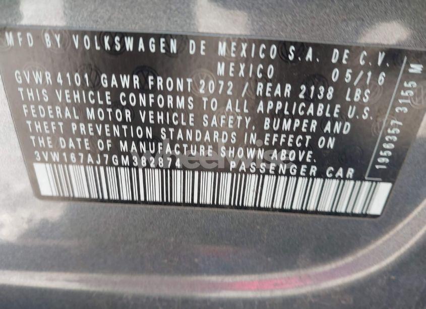 Photo 9 of 2016 Volkswagen Jetta 1.4T S (VIN 3VW167AJ7GM382874)