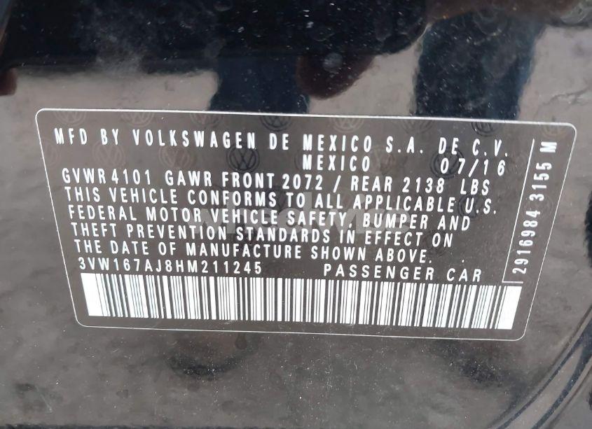 Photo 9 of 2017 Volkswagen Jetta 1.4T S (VIN 3VW167AJ8HM211245)
