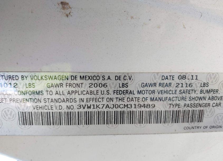 Photo 9 of 2012 Volkswagen Jetta 2.0L S (VIN 3VW1K7AJ0CM319489)