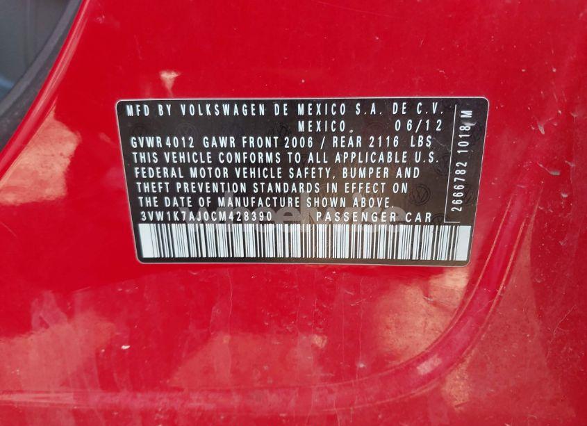 Photo 9 of 2012 Volkswagen Jetta 2.0L S (VIN 3VW1K7AJ0CM428390)