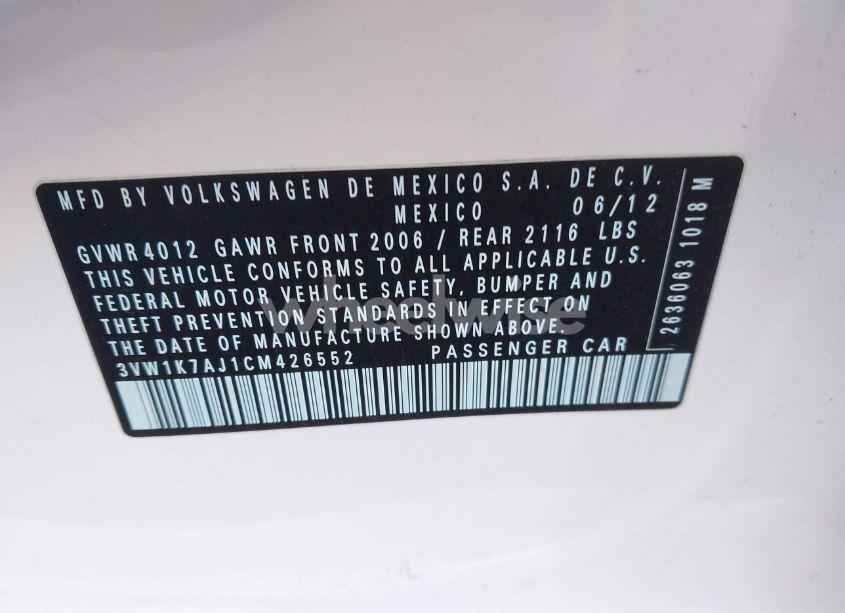 Photo 9 of 2012 Volkswagen Jetta 2.0L S (VIN 3VW1K7AJ1CM426552)