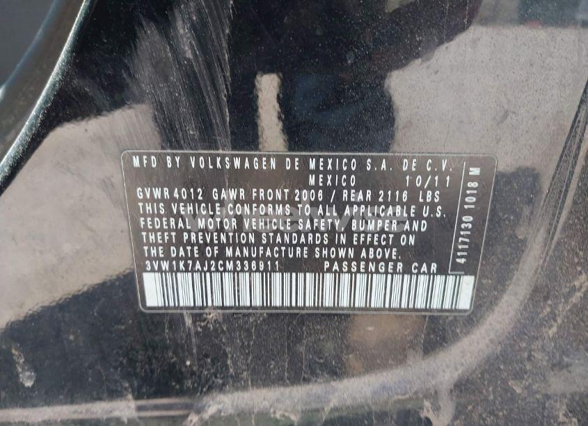 Photo 9 of 2012 Volkswagen Jetta 2.0L S (VIN 3VW1K7AJ2CM336911)