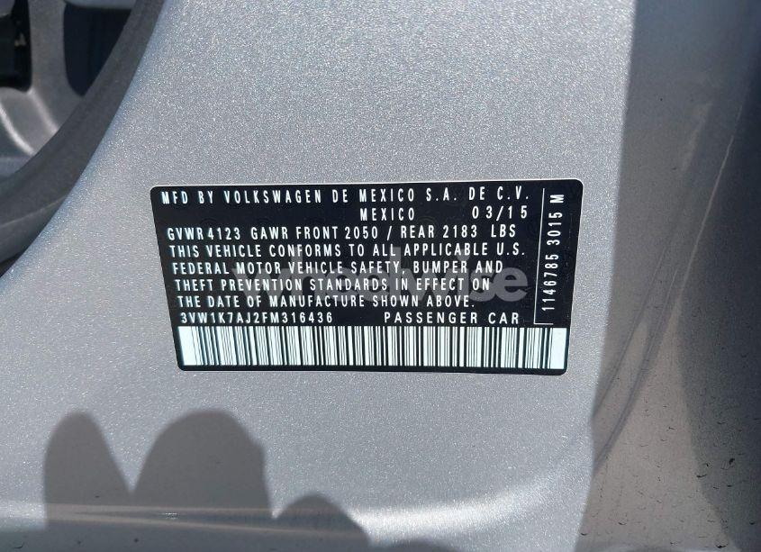 Photo 9 of 2015 Volkswagen Jetta 2.0L S (VIN 3VW1K7AJ2FM316436)