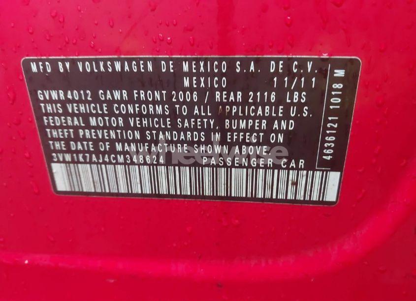 Photo 9 of 2012 Volkswagen Jetta 2.0L S (VIN 3VW1K7AJ4CM348624)