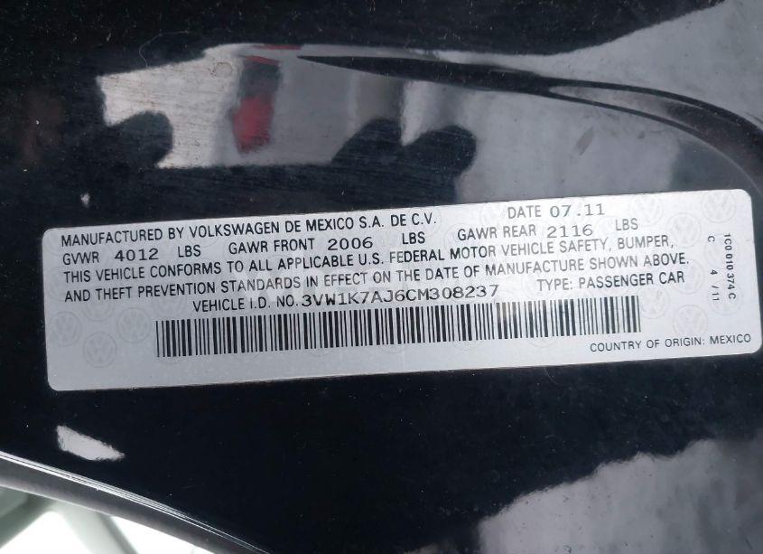 Photo 9 of 2012 Volkswagen Jetta 2.0L S (VIN 3VW1K7AJ6CM308237)