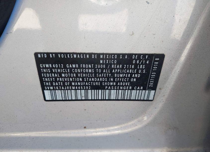 Photo 9 of 2014 Volkswagen Jetta 2.0L S (VIN 3VW1K7AJ8EM445392)